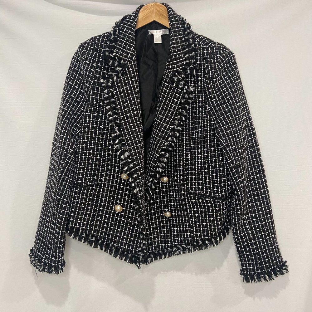 Love & Liberty Tweed Style Light Jacket Black and White XL